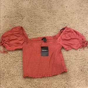 Forever21 smocked crop top with puffy sleeves